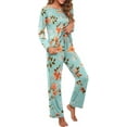 thumbnail image 3 of Women's Long Sleeve Sleepwear Soft Crew Neck Pyjama Set,Fp-green Lily, 3 of 5