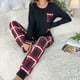 thumbnail image 5 of Conjunto de pijama a cuadros con bolsillos para mujer: camiseta de manga larga y pantalones. Ropa de casa suave para el otoño y el invierno., 5 of 8