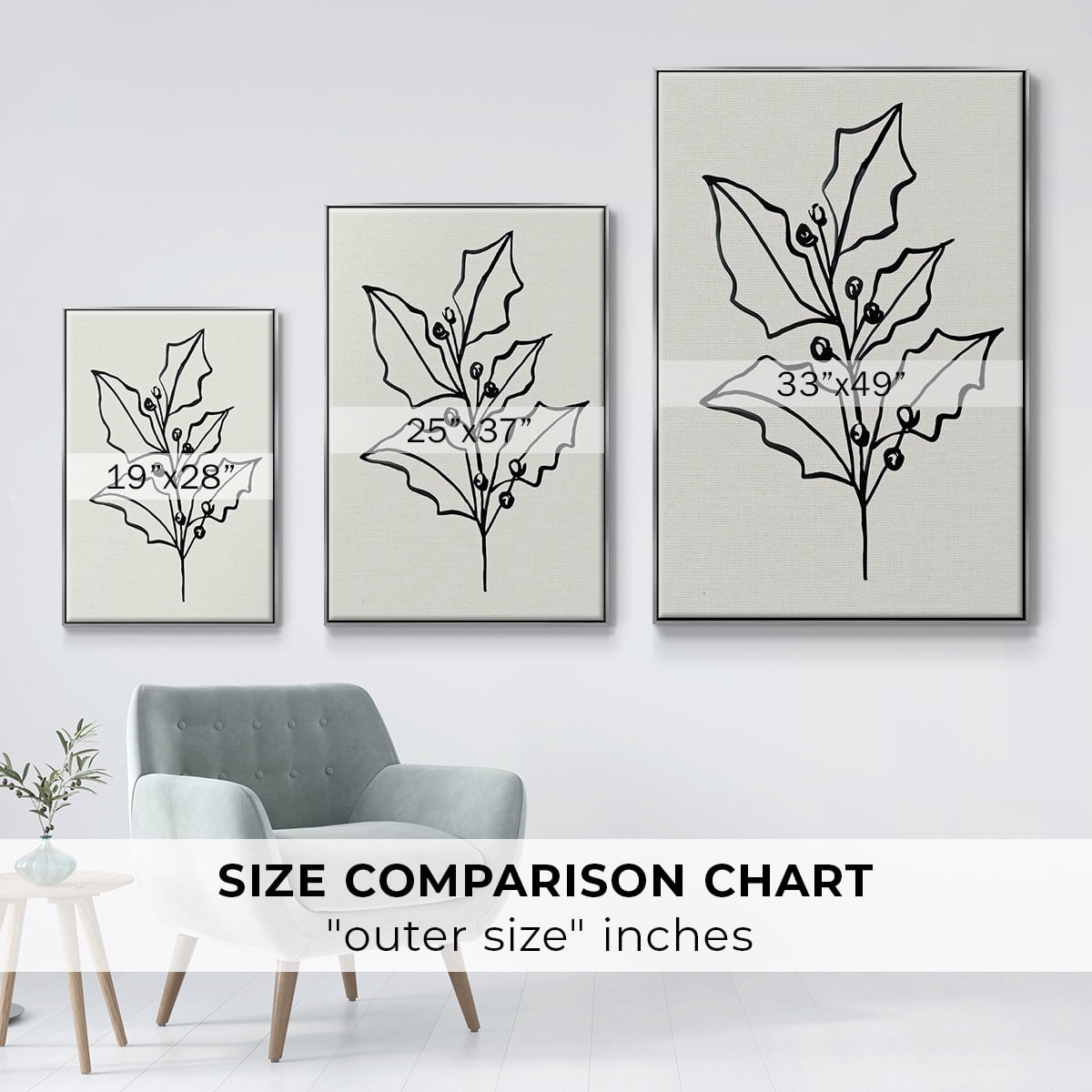 Evergreen Ink I - Framed Gallery Wrapped Holiday Canvas - 17 x 25 - Silver Frame