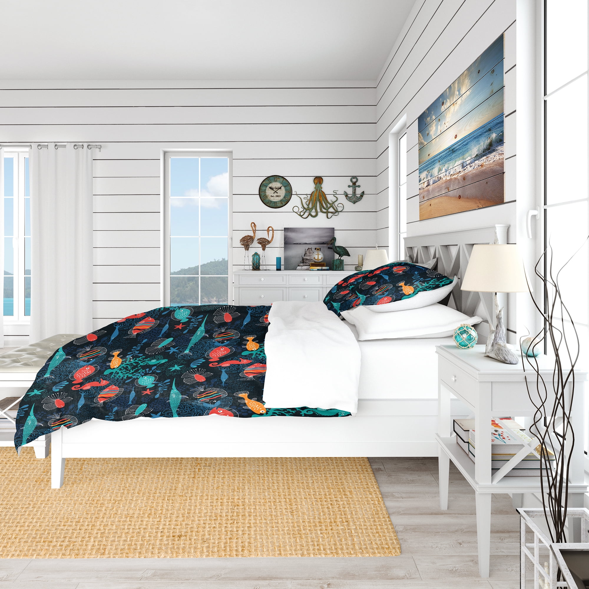 Designart 'Marine Life' Modern & Contemporary Duvet Cover Set