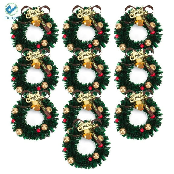 Deago 2.4 Inch 10pcs Mini Christmas Wreaths Creative Xmas Art Supplies for 1/12 Dollhouse Christmas Crafts and Decorations