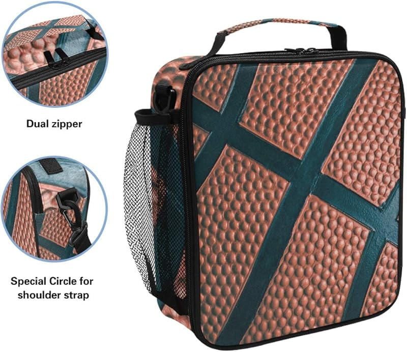 Lunch Box Bag Basketball Sport Lunchbox Insulated Thermal Cooler Ice Adjustable Shoulder Strap for Women Men
