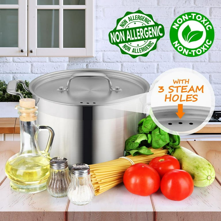 Choice 60 Qt. Standard Weight Aluminum Stock Pot with Steamer Basket and  Cover