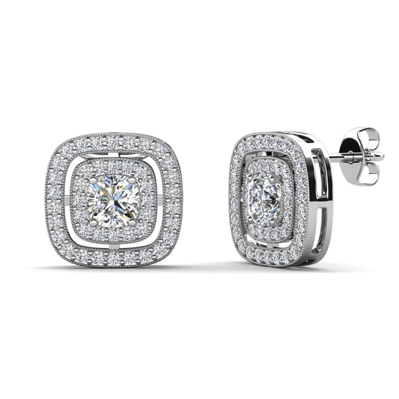 Cate & Chloe Noelle 18k White Gold Plated Halo Stud Earrings with simulated diamonds Gift for Women