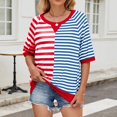 thumbnail image 2 of Women's Striped Crew Neck Short Sleeve Tops - Colour Block, Casual Pullover Style, 2 of 6