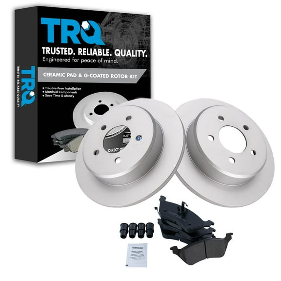 TRQ Rear Brake Pad & Rotor Kit Brake Pads Brake Rotor Ceramic Premium G-Coated Fits Select 2001-2007 Chrysler Town & Country Dodge Caravan Grand Caravan
