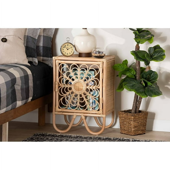 Baxton Studio Acelin Modern Bohemian Natural Brown Rattan Nightstand