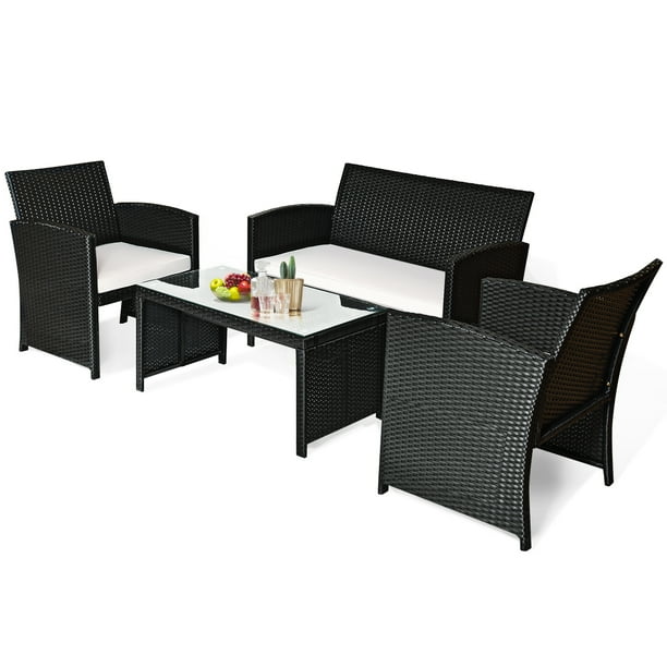 Costway 4PCS Patio Rattan Furniture Conversation Set Cushioned