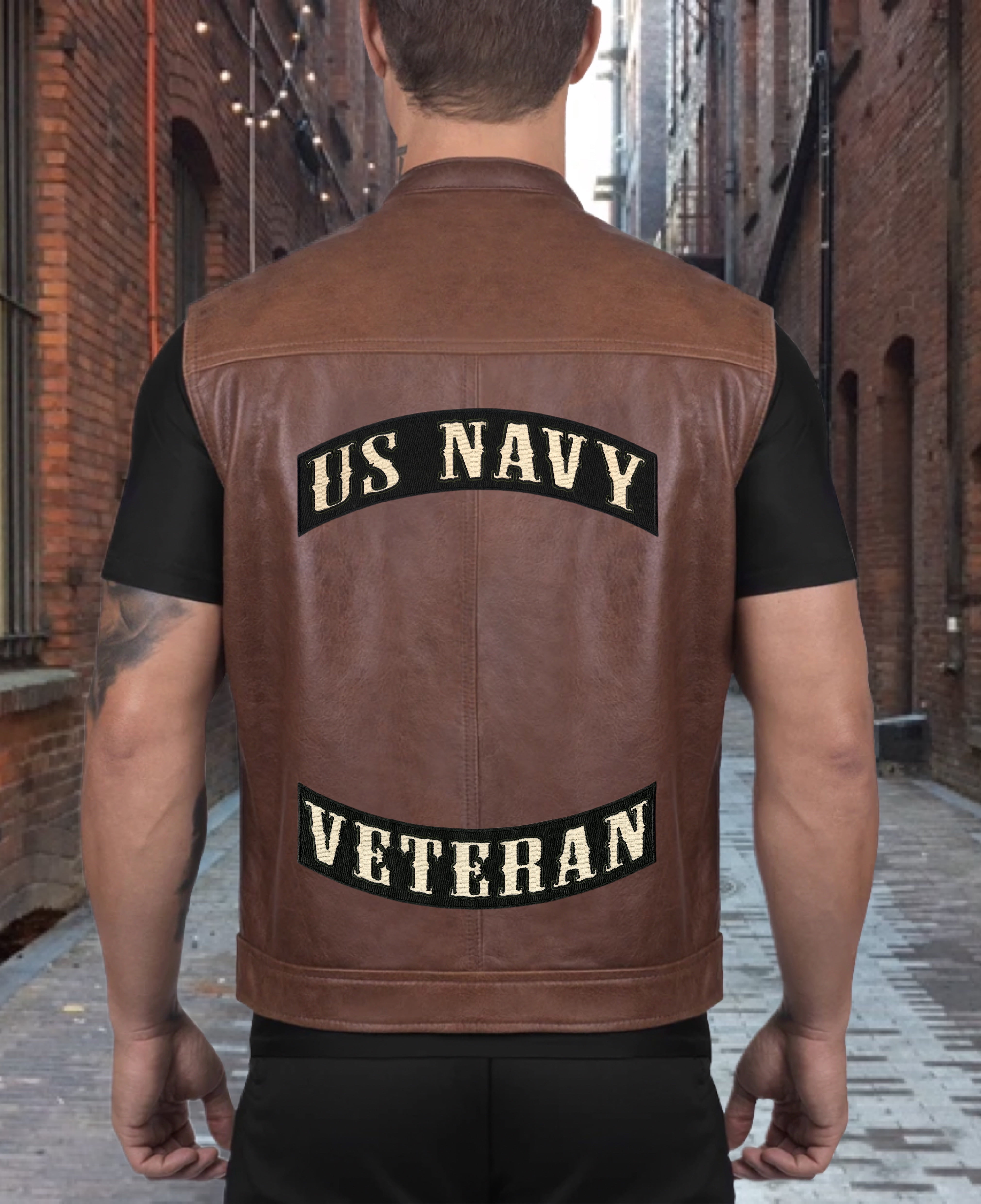 US Navy Veteran Rocker Patches 12" | Large Military Embroidered Motorcycle Jacket Patch Iron On 2 pc. Set - by Nixon Thread Co.