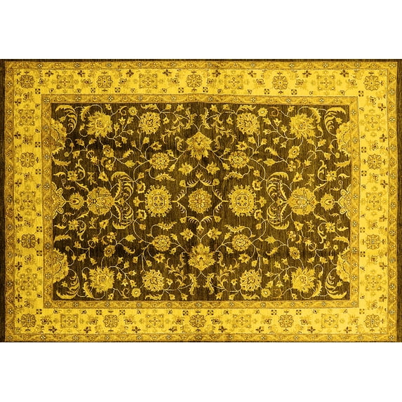 Ahgly Company Machine Washable Indoor Rectangle Oriental Yellow Traditional Area Rugs, 4' x 6'