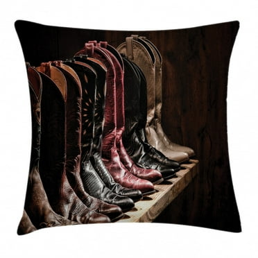 Western Decor Throw Pillow Cushion Cover, Various Type of Rodeo Fancy Cowgirl Leather Boots Collection Image, Decorative Square Accent Pillow Case, 20 X 20 Inches, Brown, by Ambesonne