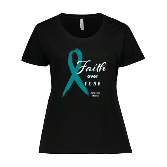 Inktastic Faith over Fear Ovarian Cancer Awareness with Teal Ribbon Women's Plus Size T-Shirt