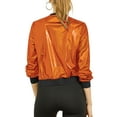 thumbnail image 4 of MODA NOVA Juniors Halloween Costume Casual Stand Collar Metallic Zip Crop Length Bomber Jacket Orange M, 4 of 7
