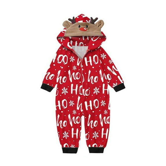 Gureui Family Matching Christmas One Piece Jumpsuits Pajamas, Letter/Santa/Tree/Print Hooded Long Sleeve Playsuits Autumn Zipper Long Rompers