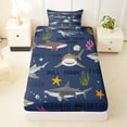 thumbnail image 3 of Feelyou Dark Shark Ocean Twin Sheet Sets for Boys Girls Kids, Sea Coral Marine Wildlife Bedding, Navy, 3pcs, 3 of 5