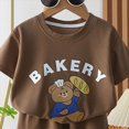 thumbnail image 6 of Little Boy Clothes Set Toddler Baby Boy Bear Bakery Print Short Sleeve T-Shirt & Solid Shorts 2-Piece Summer Outfit Toddler Boy Short Set, 6 of 6