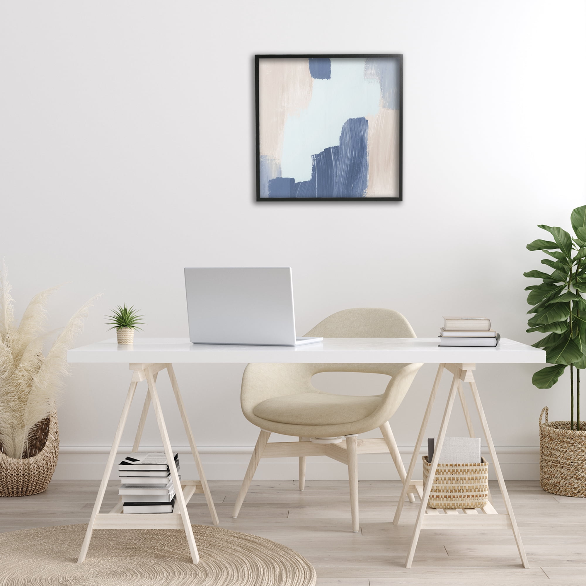 Stupell Industries Blue Layered Paint Strokes Abstract Painting Black Framed Art Print Wall Art, 24 x 24