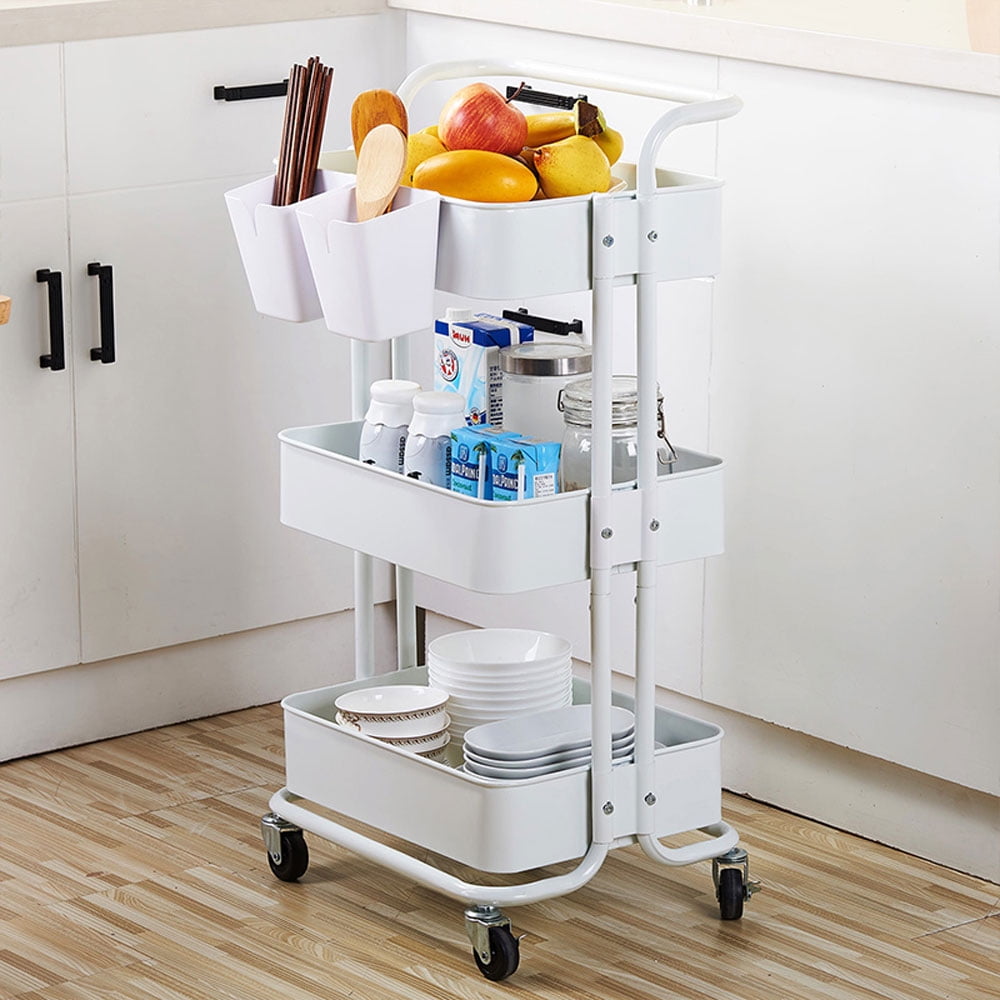Private Jungle 3-Tier Home Kitchen Storage Utility cart with handle,Multifunctional Movable Storage Organizer with Caster Wheels for Home Office White Private Jungle 3-Tier Home Kitchen Storage Utility cart with handle,Multifunctional Movable Storage Organizer with Caster Wheels for Home Office White