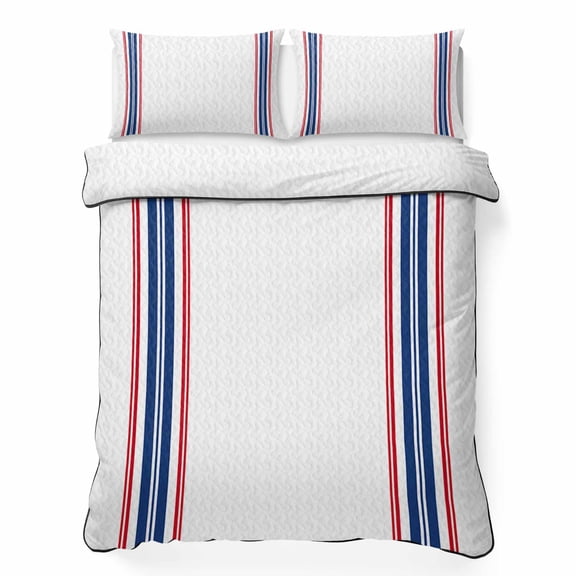 King Quilt Bedding Set American Independence Day Summer Quilt Lightweight Quilted Coverlet with 2 Pillow Shams, Blue Red White Stripes 3-Piece Bedspread Quilt Set for All Season