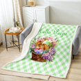 thumbnail image 2 of Cute Bunny Throw Blanket Twin 60x80,Easter Theme Fleece Blanket ,Green White Buffalo Grid Fuzzy Blanket,Spring Rabbit Floral Nest Sherpa Blanket Bedroom Decor, 2 of 6