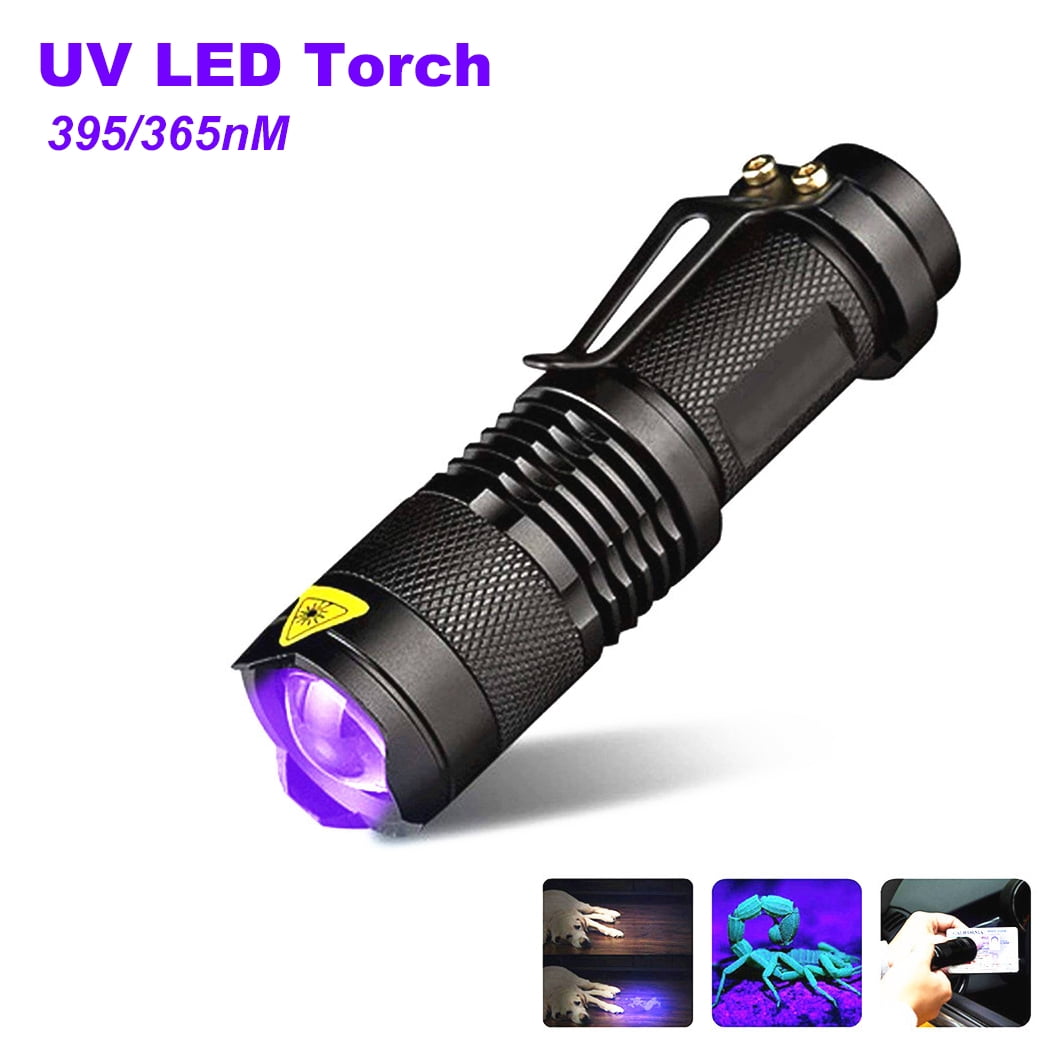 Portable Mini UV Ultra LED Zoom Flashlight Violet Purple Blacklight Torch Lamp