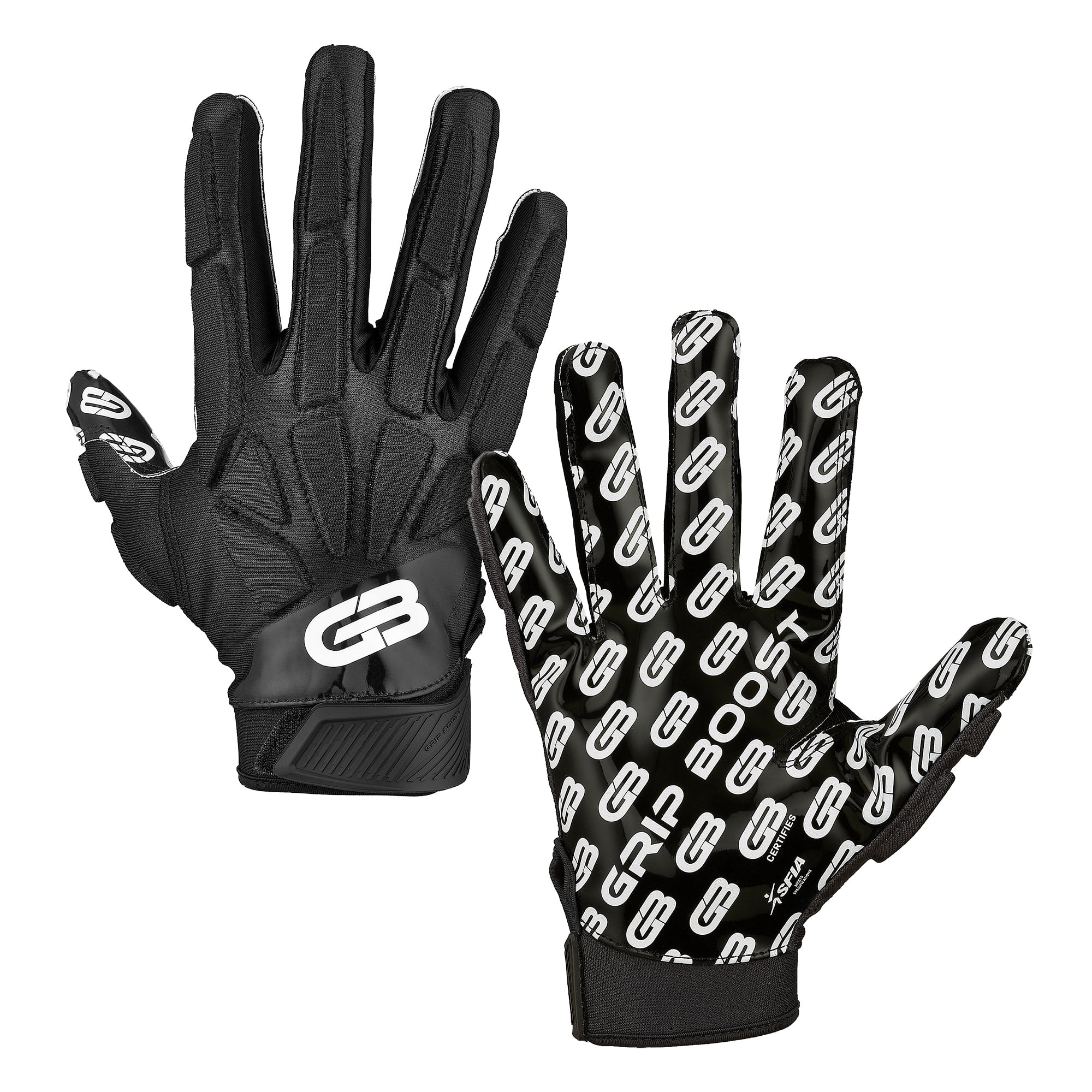 Grip Boost Raptor Adult Padded Hybrid Football Gloves (Black, Adult XXX