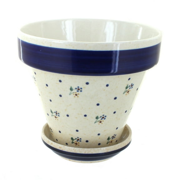 Blue Rose Polish Pottery Country Meadow Medium Flower Pot