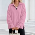 thumbnail image 2 of Quarter Zip Pullover Women Long Sleeve V Neck Tops Fashion Loose Sweatshirt, 2 of 6