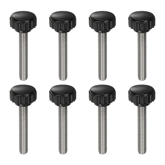 Uxcell 8 Pieces Knurled Clamping Knobs M6 x 35mm 304 Stainless Steel Threaded Stud 18mm Round Head Thumb Screws Black