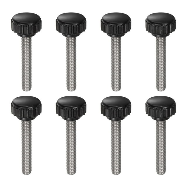 Uxcell 8 Pcs Boutons de Serrage Moletés M6 x 35mm Acier Inoxydable 304 Goujon Fileté Tête Ronde 18mm Vis à Pouce Noir