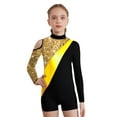 thumbnail image 1 of YONGHS Kids Girls Gymnastics Glitter Unitard Cold Shoulder Long Sleeve Rhinestones Color Block Patchwork Leotard Snakeskin Yellow 10, 1 of 5