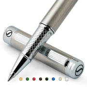 Scriveiner Stainless Steel Rollerball Pen - Stunning Luxury Metal Pen with Silver Chrome Finish, Schmidt Ink Refill, Best Roller Ball Pen Gift Set for Men & Women