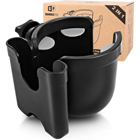 SIGUANG Universal Stroller Cup Holder with Mobile Phone Case, 2-in-1 Stroller Storage Rack, 360° Rotation Drink Holder for Bike/Pushchair/Wheelchair/Walker/Bicycle, Fits Most Cups