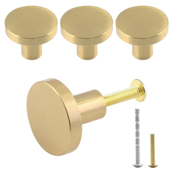 Jiozermi Paquete de 4 perillas de gabinete de 1 pulgada con tornillos de montaje, perillas de cajón de latón macizo, perillas redondas para cómoda, tiradores para cajones, manijas para cajones