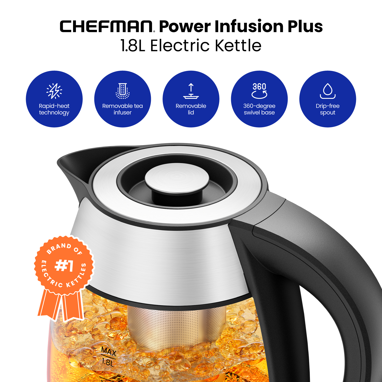Chefman 1.8L Electric Tea Kettle with Keep Warm and Infuser photo 6