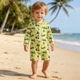 thumbnail image 2 of Boys Swimsuit Boys Sun Ready Swimming Trunks Excavator Print Crew Neck Long Sleeve All Over Construction Vehicle Print One Piece Swimsuit Upf 50 Plus Yellow 6 Months-12 Months, 2 of 6