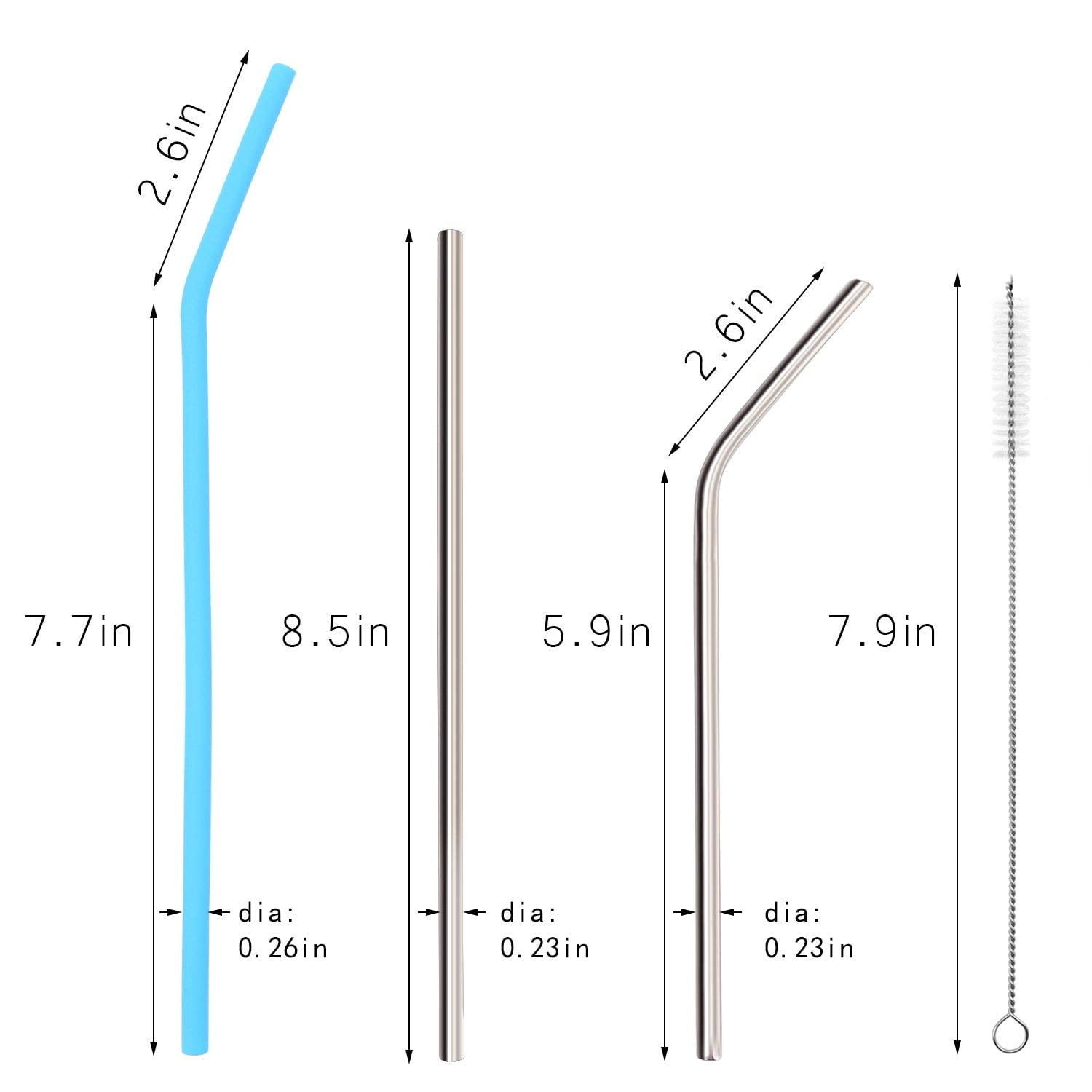 ICONIQ Re-Usable Silicone Straws with Cleaning Brush - Pack of 6 - Lar