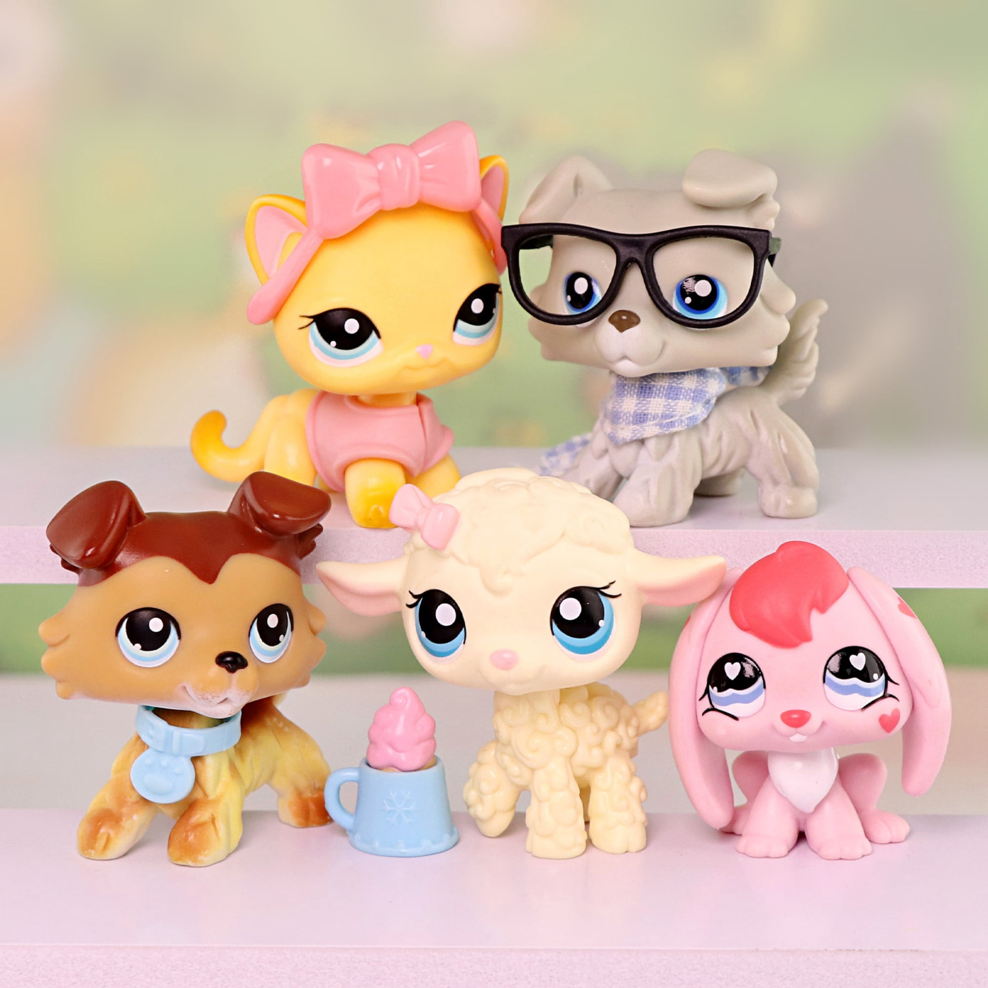 5pcs Mini Pet Toys Bunny Rabbit Collie Short Hair Cat Lamb Sheep with Accessories
