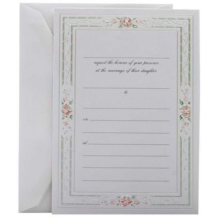 JAM Wedding Fill, In Invitations Set, 25/Pack, Pink Rose with Metallic Border