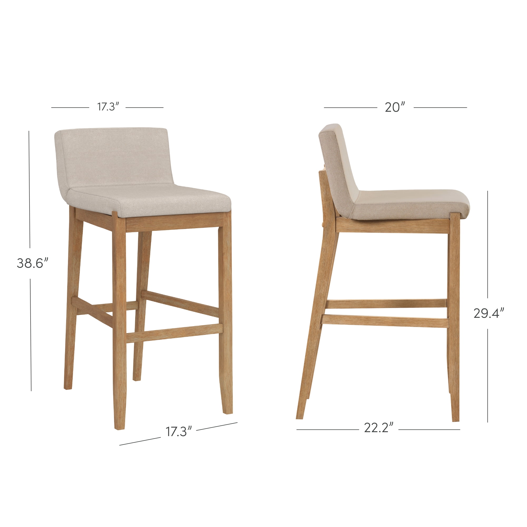 Nathan James Gracie Modern Bar Stool with Back, Cushioned Bar Height Stool with Natural Flax Upholstery and Brushed Wooden Legs, Natural Flax/Brown