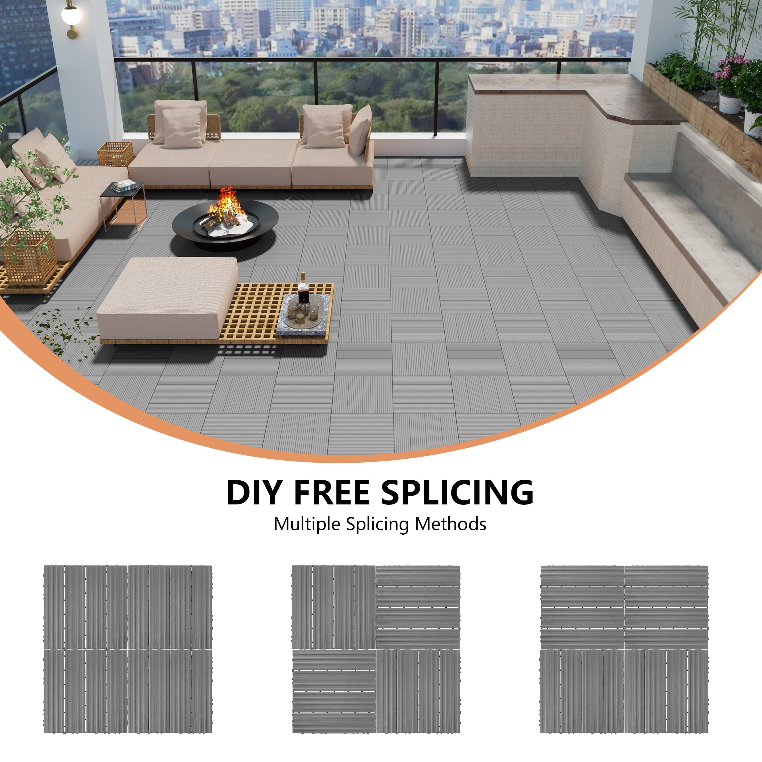 TrumanPick 36 PCS Deck Tiles Patio Pavers Interlocking Flooring Tiles 12"W x 12"L Waterproof Outdoor Flooring for Patio Garden Balcony Backyard All Weather Use, Mid Gray