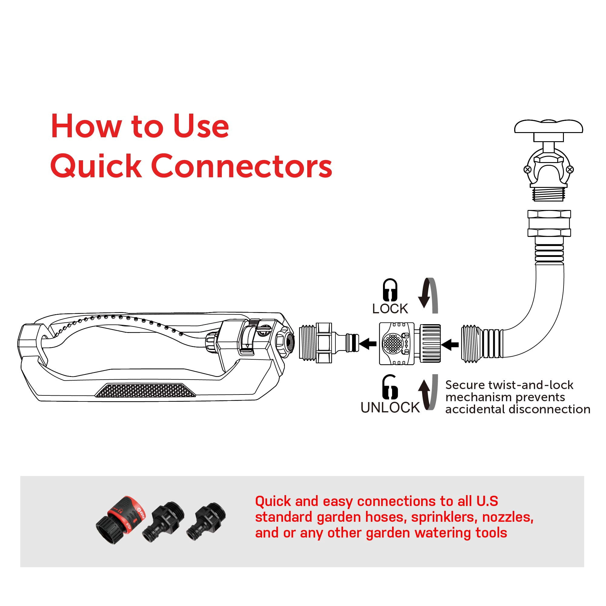 96215 Metal 2-way Oscillating Sprinkler For Lawn And Garden W/quick Connect Starter Set