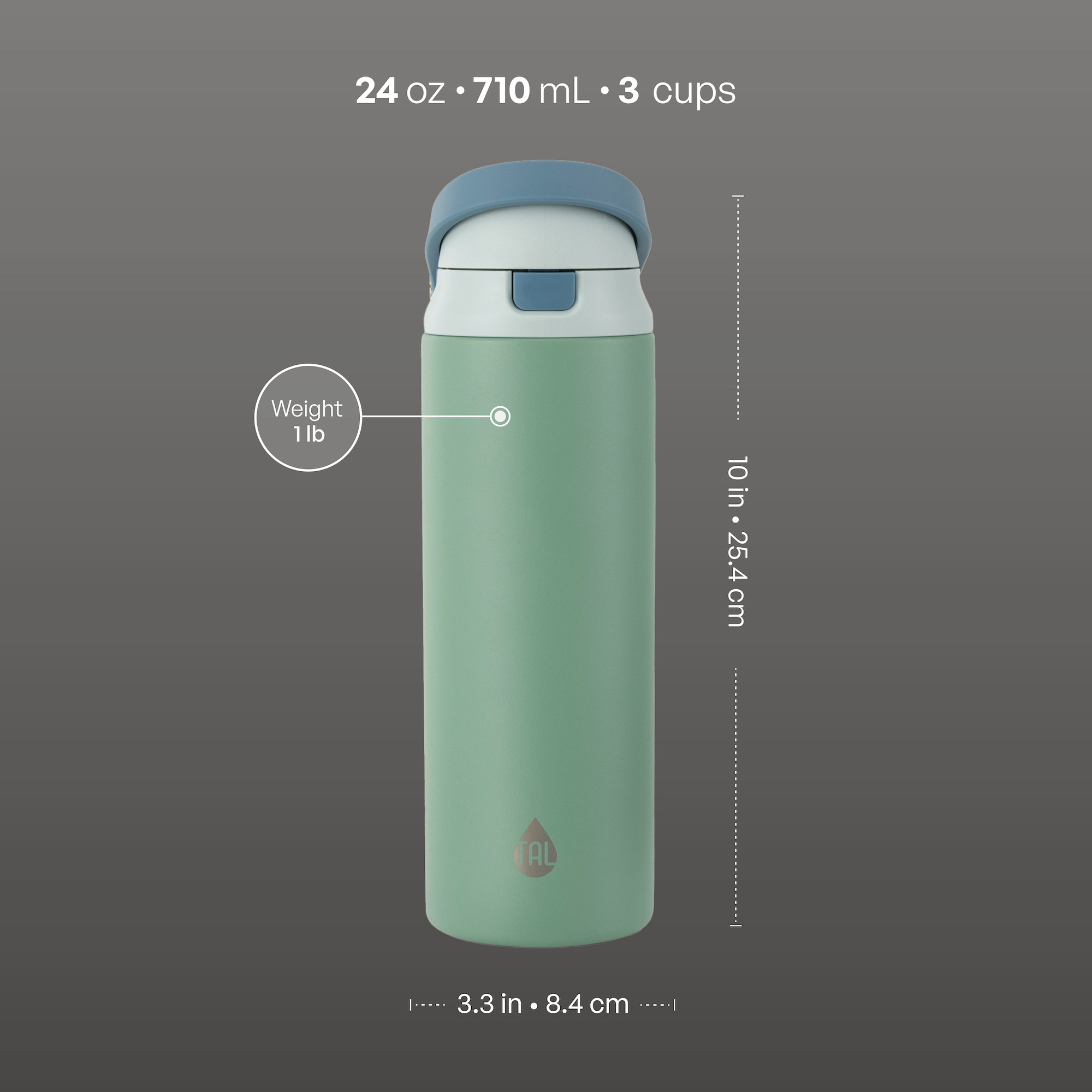 TAL 24oz Stainless Steel 2-in-1 Water Bottle, Sage photo 6