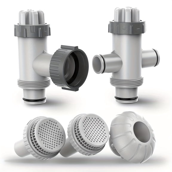 Above Ground Swimming Pool Inlet & Outlet Water Replacement Parts Kit, Includes 1.5" Inlet Nozzle, 1.25" Outlet Strainer, Dual Split Hose Plunger Valve & Shut Off Valve