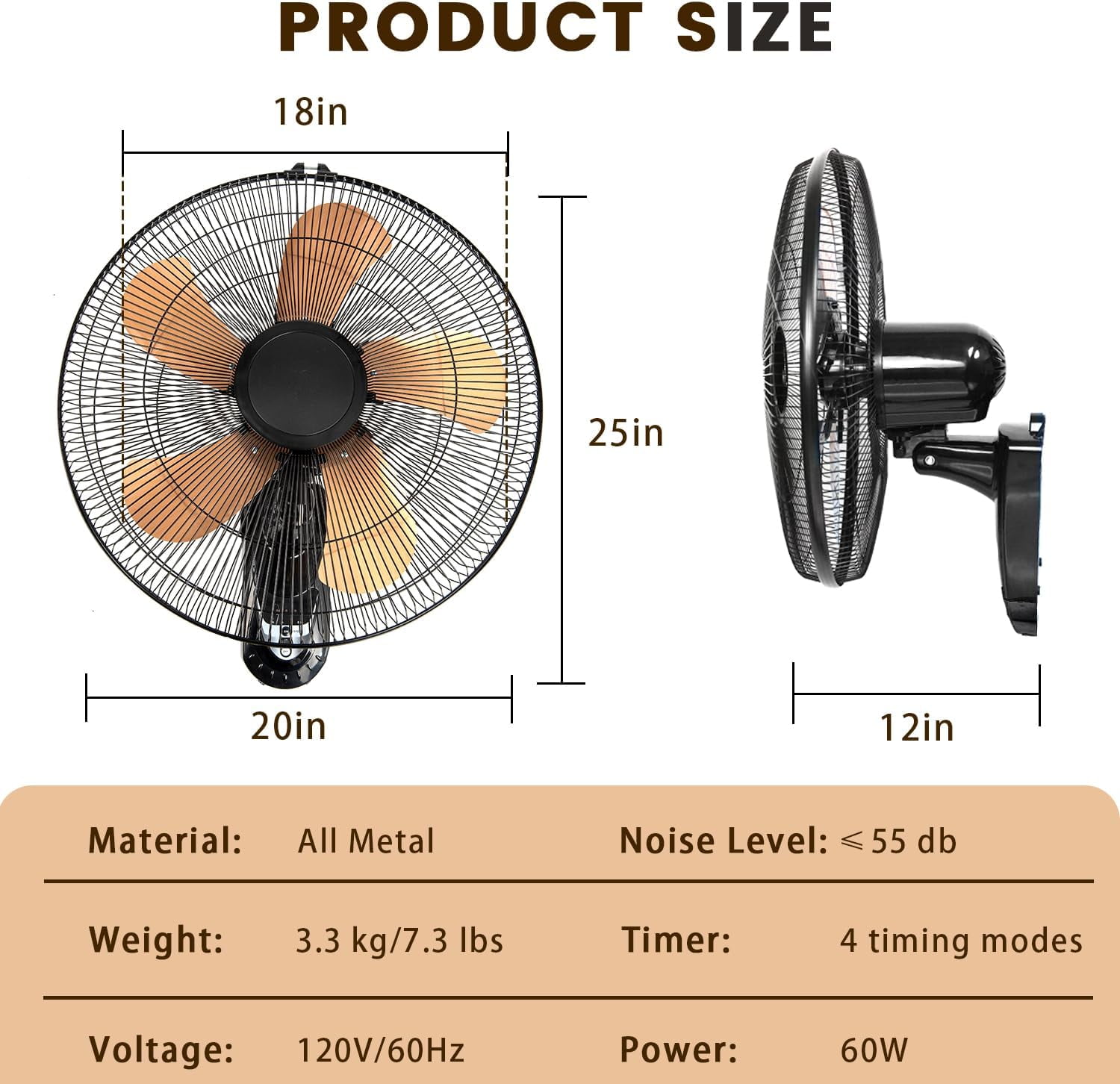 Wall Mount Fan 20 Inch with Remote, 3-speed Wall Oscillating Quiet Fan with 5 Metal Blades, Adjustable Tilt and Timing, High Velocity Fans for Bedroom, Gym, Office, Warehouse, Garage, Gold