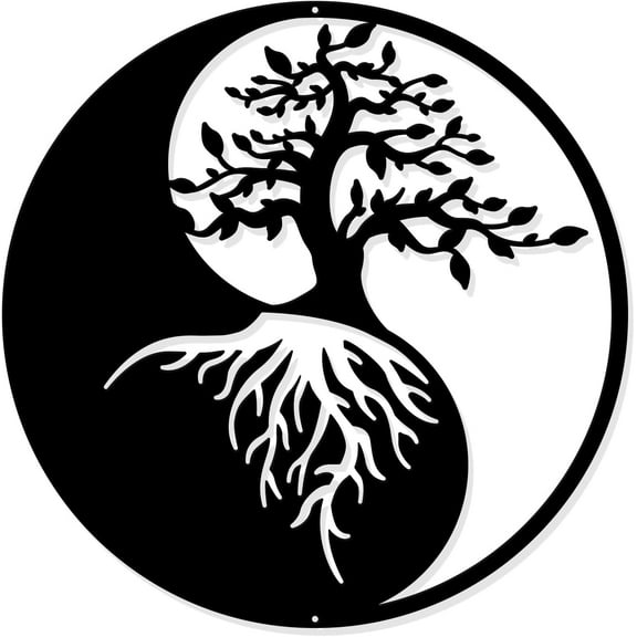 Tree of Life Metal Wall Art Decor 11.8" Yin Yang Wall Art Black Wall Hanging Decor Silhouette Wall Art