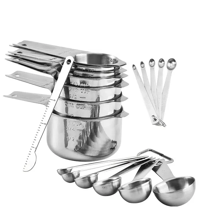 20Pcs Stainless Steel Measuring Cups & Spoons Set Kitchen Food