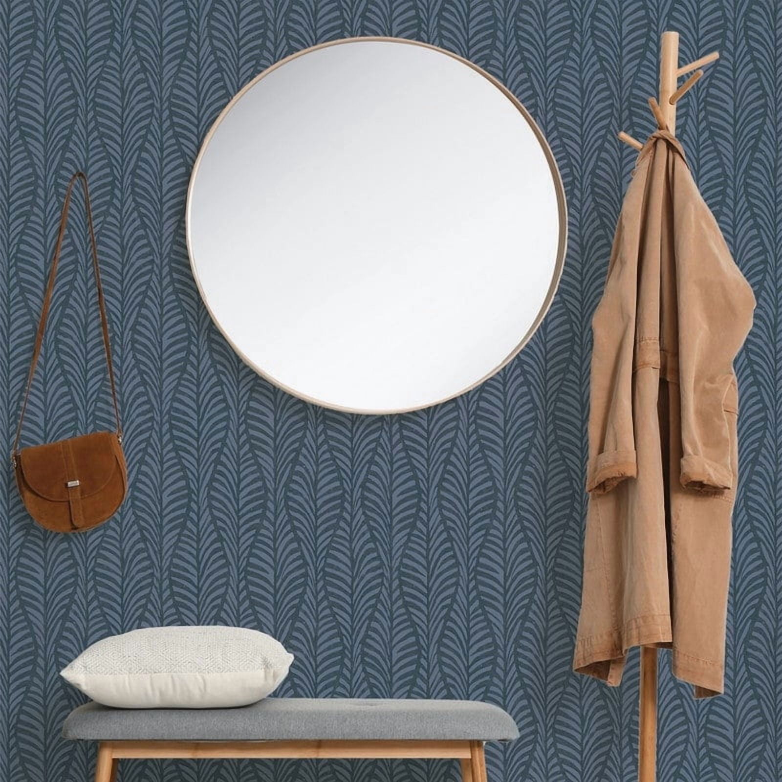 Tempaper Block Print Leaves Blue Peel and Stick Wallpaper, 20.5" x 16.5'