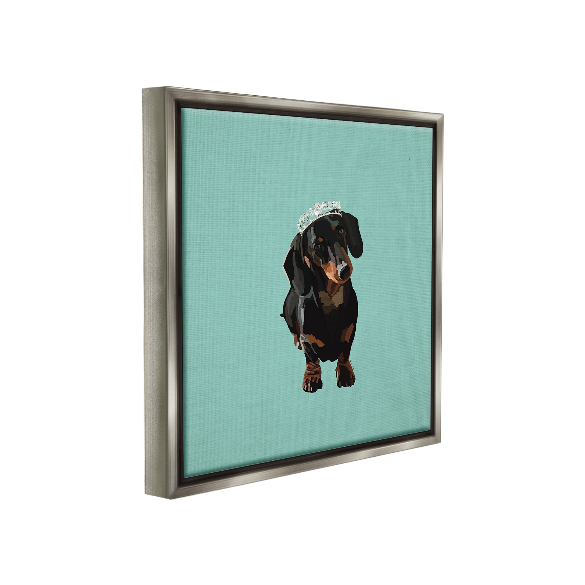Stupell Industries Dachshund Wearing Tiara Animals & Insects Painting Gray Floater Framed Canvas Art Print Wall Art, 18 x 18