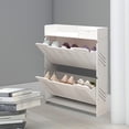thumbnail image 3 of DENEST 2 Tiers Wooden Shoe Cabinet Holds up to 12 Pairs Freestanding Shoe Rack Storage Organizer, White, 3 of 14